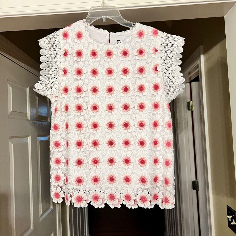 NWOT J.Crew Embroidered Lace Pink White Floral Top Blouse Shirt Size SMALL - Picture 3 of 3